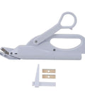 Effortless Cutting Magic With These Mini Battery Operated Electric Scissors That Auto Slice Fabric And Paper With Ease For Home DIY Jobs Light ergonomic white safety shears with extra blades.