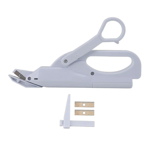 Effortless Cutting Magic With These Mini Battery Operated Electric Scissors That Auto Slice Fabric And Paper With Ease For Home DIY Jobs Light ergonomic white safety shears with extra blades.