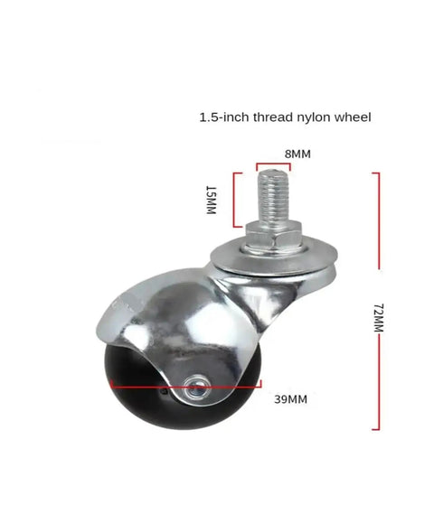 One Piece 0.5 Inch Nylon Caster Wheel For Furniture With Spherical Design and 8mm Stem, featuring quiet TPR roller