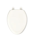 Molded Wood Elongated Toilet Seat In Almond With Color Matched Plastic Hinges Stonewood Style top view