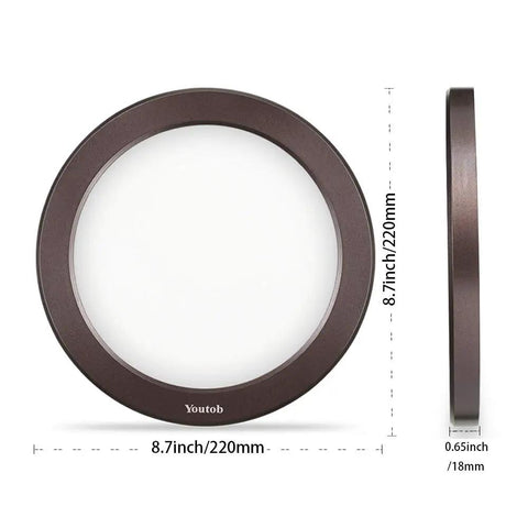 Three Color Temp LED Ceiling Light Flush Mount 15W 1500 Lumens Round Fixture Your Go To Light For Kitchen Bedroom Hallway Closet Stairwell Bronze Finish Adjustable 3000K 4000K 5000K shown front and side with dimensions