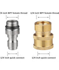 RecDec 2-pack pressure washer adapters: silver 1/4in NPT female and brass 1/4in quick-connect fittings