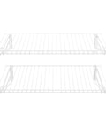 Expandable 26 Inch Shelf Kit Two Shelves White With Durable Epoxy Finish For Easy Home Organization In Laundry Pantry Mudroom Garage Linen Closet Reconfigurable For Two 26 Inch Or One 48 Inch Setup Uprights Not Included, showing two white wire shelves.