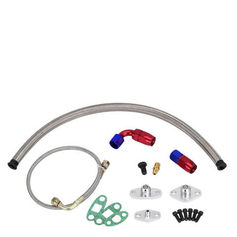 Upgrade Your JDM Build With This Top Tier Turbocharger Oil Feed Drain Return Line Kit Featuring Heavy Duty 4AN And 10AN AN Fittings Designed For Super Hot 1JZgta And 2Jzgte Engines To Maximize Flow And Reliability., braided turbo oil feed and drain line kit with 4AN and 10AN fittings