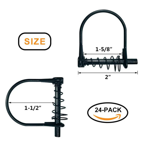 24 Pack Heavy Duty Shaft Locking Pins With Drop Dead Silent Springs For Tree Stands Hunting Ladders And Yard Safety Hardware 1-5/8 inch size diagram.