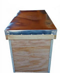 Heavy Duty Insulated Layens Horizontal Beehive With One Point Five Inch Foam Walls Holds Twenty Frames No Sweat Assembly Aluminum Roof detailed view from the top.