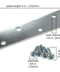 Tough Zinc Plated Steel Mending Plates Four Inch By One Inch Heavy Duty Wood Repair Brackets with screws for furniture fixes.