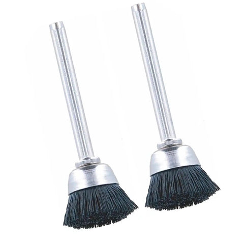 Heavy Duty Brush Set 4 Pack That Cuts Through The Hustle Boosts Motor Life For Dremel Rotary Tools Replaces Part 40402 shows two metal brushes.