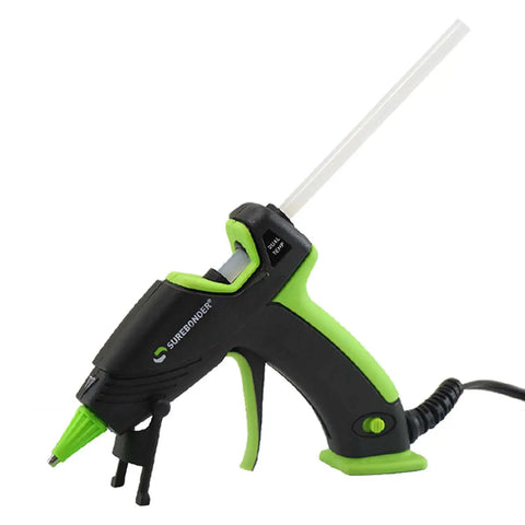 Glue gun with Mini 10 Inch Clear Hot Glue Stick inserted, suitable for all temperature glue guns, supporting fast 60 second bond.