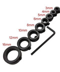 Real Deal Adjustable Depth Stop Collar Kit For Countersink Drill Bits Heavy Duty Woodworking showing adjustable sizes 3mm to 16mm collars.