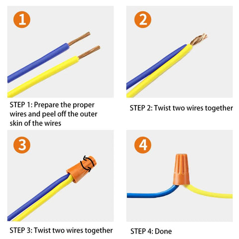 Step-by-step installation of 330 Piece Wire Cap Nut Assortment Kit For Electrical Splices No Soldering Quick Twist On Wire Connectors