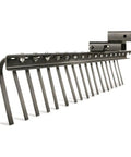 Landscape Rake Attachment For ATV Or UTV, 60 Inch Wide With 17 Tines, heavy-duty steel construction, side view.
