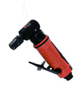 Badass One Quarter Inch Air Angle Die Grinder With Nimble Ergonomic Handle And Reliable Safety Trigger For Rock Solid Metal Polish And Swift Precision Cuts At Twenty Thousand Rpm Shop Ready angle grinder with black and orange body and ergonomic handle.