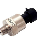 Stainless steel pressure transducer with 1/8 NPT thread and black plastic connector, 60 PSI marking