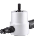 Sheet Metal Nibbler Cutter Kit With 360 Degree Adjustable Double Head for power drill, close-up view showing cutting head.