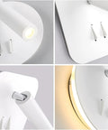 Modern LED Wall Sconce With Swivel Rotation And Dead Simple Switch For Indoor Bedroom And Living Room Setups, White round base with metallic detail.