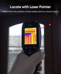 E1L Handheld Thermal Imaging Camera With Laser Pointer, displaying infrared image, used for home inspections.
