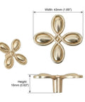 12 Pack Gold Dresser Knob Set With Screws, Solid Zinc Alloy, Brushed Brass Finish, Four Leaf Clover Style, dimensions shown