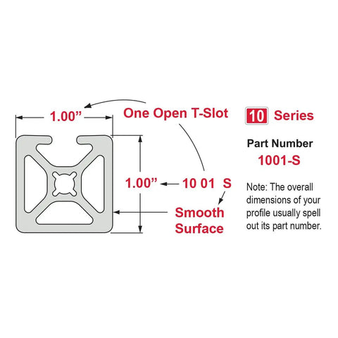 10 Series 1x1 Inch T Slotted Aluminum Extrusion Rail For Linear Guides And CNC Projects, 6063-T6 Aluminum, Clear Anodized Finish, 18 Inch Length, Smooth Profile, Built Tough For DIY Makers., 1.00 x 1.00 in profile diagram with one open T-slot