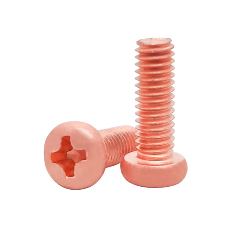 Heavy Duty Pure Copper Phillips Head Cross Recessed Machine Screws Number 10 Thirty Two By Eight Millimeter Long close-up view.