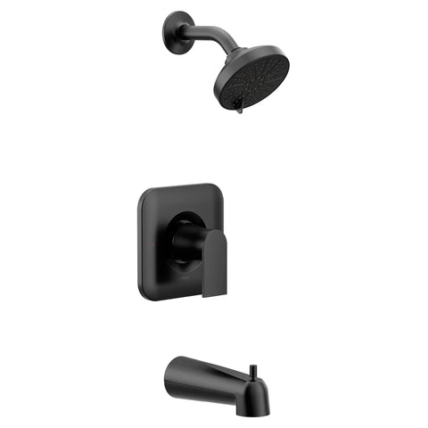 Genta LX Matte Black Shower Set With Pressure Balancing Valve Modern Lever Handle High Flow Showerhead And Tub Spout Bold Matte Finish