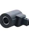 24V Solenoid Valve Coil 280239 10333044 Replacement for Bucher and Liebherr Machines, Workhorse 17W Black, Heavy Duty Hydraulic Coil for Industrial Equipment and Replacement Parts in black, side view