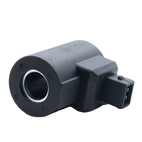 24V Solenoid Valve Coil 280239 10333044 Replacement for Bucher and Liebherr Machines, Workhorse 17W Black, Heavy Duty Hydraulic Coil for Industrial Equipment and Replacement Parts in black, side view
