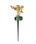 Heavy Duty All Metal Impact Sprinkler With Zinc Alloy Head On Sturdy Spike Base Delivers 360 Degree Coverage And Easy Adjustable Arc