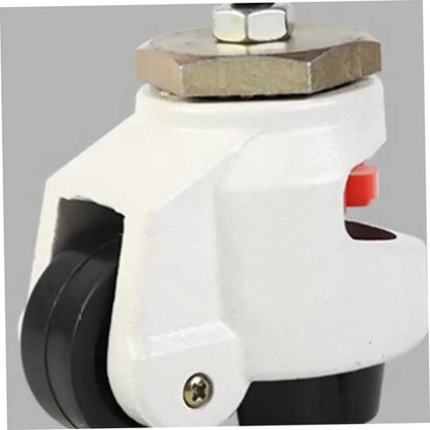 Badass Heavy Duty Workbench Leveling Casters Featuring Slick Swivel Rollers And Rapid 360 Turn With Flat Plate Base side view of rugged caster with black wheel and flat plate mount.