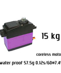 Top Shelf Metal Gear Digital Servo Coreless Motor Pumping Out Serious 15.8 Kg Cm Torque At 7.2 Volts While Keeping Weight Down To Just 57.5 Grams For Rugged Rc Projects Running Smooth All Day Long. Waterproof coreless motor with 15 kg torque.