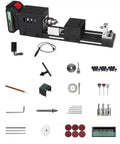Miniature Buddha Beads Lathe For DIY Woodworking With All Metal Body And 775 Motor High Torque Compact Bench Lathe For Grinding Polishing And Cutting Small Bead Projects includes various tools and accessories.