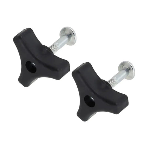 Sweaty Grip Upgrade! Tough Plastic Lawn Mower Handle Screw Nut Kit With Triple-Cornered Knob Non-Slip Replacement Part Built Like A Tank For Heavy Duty Mowing Jobs And Easy Tool-Free Tightening Sessions Today, black plastic pair with bolts