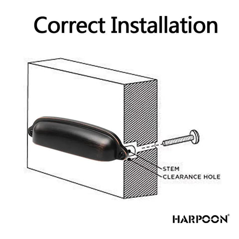 Diagram showing the correct installation of 10 Pack Bin Cup Drawer Pulls Shell Handle Cabinet Hardware In Oil Rubbed Bronze.