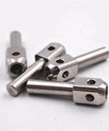 Front view of four stainless steel waterjet poppet pins for marble cutting machines