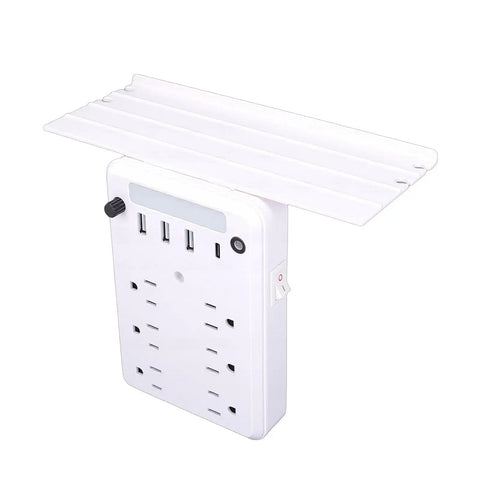Smart Wall Outlet Extender With Six Power Receptacles And Four USB Ports Including Type C Charging Built In Storage Shelf Dimmable Night Light.