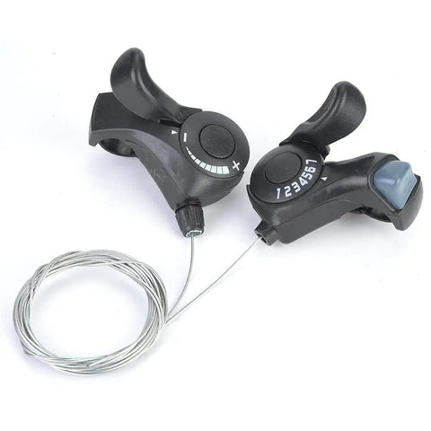 7 Speed Thumb Gear Shifters Set For Mountain, Road, City And Folding Bikes, 3x7 Right Lever With Joystick Downshift, cables shown