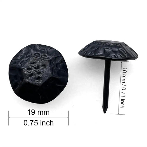 Straight Up Premium Black Metal Upholstery Tacks 100 Count With Sleek 19Mm Rounded Heads And Tough 23Mm Shafts close-up view of 19mm rounded heads and 23mm shafts.