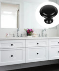 Bathroom vanity with Black Round Cabinet Knobs Set Of 50 Pieces, 1.2 Inch Diameter (30 mm) And 0.95 Inch Height, Durable Plastic Drawer Pulls