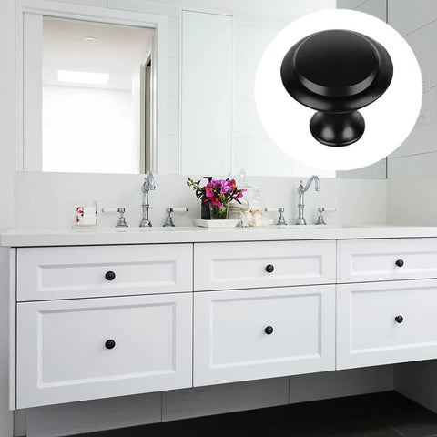 Bathroom vanity with Black Round Cabinet Knobs Set Of 50 Pieces, 1.2 Inch Diameter (30 mm) And 0.95 Inch Height, Durable Plastic Drawer Pulls