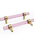 Crystal Cabinet Pulls 4 Pack Pink Drawer Pulls With Crystal Glass And Gold Brass Base, Three And Three Quarter Inch Double Hole Handles