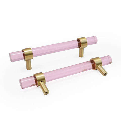 Crystal Cabinet Pulls 4 Pack Pink Drawer Pulls With Crystal Glass And Gold Brass Base, Three And Three Quarter Inch Double Hole Handles
