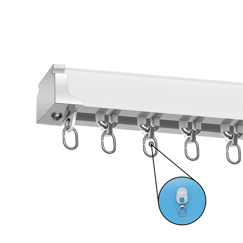 Heavy Duty Curtain Track System For Ceiling Mount, 16.4 Ft Aluminum Curtain Rail Set With Rollers, Hooks, Brackets, And End Caps, Ideal For Thick Curtains, Room Dividers, And Easy Ceiling Installation, close-up of hooks