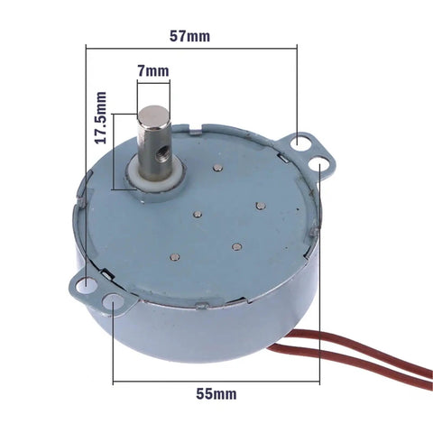 Heavy Duty Synchronous Motor Electric AC Oscillating Fan Power Unit with dimensions of 57mm by 55mm, silver motor housing.