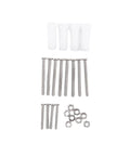 Four Wheel Mecanum Robot Car Kit With Single Layer Aluminum Alloy Chassis parts including screws and connectors for DIY assembly.
