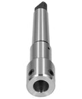 Side view of annular cutter arbor MT3 to 3/4 in Weldon shank, drill press extension adapter, metal silver finish