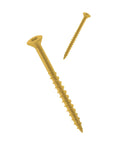 Job Site Hero Number 8 By 3 Inch Deck Screws With Torx Driving Head And Tan Rust Beating Coating For Tough Outdoor Builds 250 Count Pack Drops Right In, showing two screws.