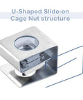 Close-up of U-shaped slide-on cage nut structure from 20 Pack Slip On Lock Nuts 10 32 Thread Zinc Plated Steel Furniture T Nuts.