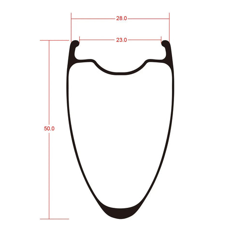 Cross-section diagram of Aero 50 II Disc Carbon Road Bike Wheelset 700C Lightweight 1254g Aero Wheels With 23mm Wide Rim