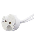 Close-up of ceramic MR16 MR11 GU5.3 socket with silicon wire, part of 10 Pack Ceramic MR16 MR11 GU5.3 Socket With Silicon Wire 5.5 Inch Lead