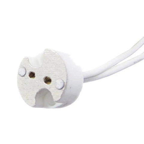 Close-up of ceramic MR16 MR11 GU5.3 socket with silicon wire, part of 10 Pack Ceramic MR16 MR11 GU5.3 Socket With Silicon Wire 5.5 Inch Lead